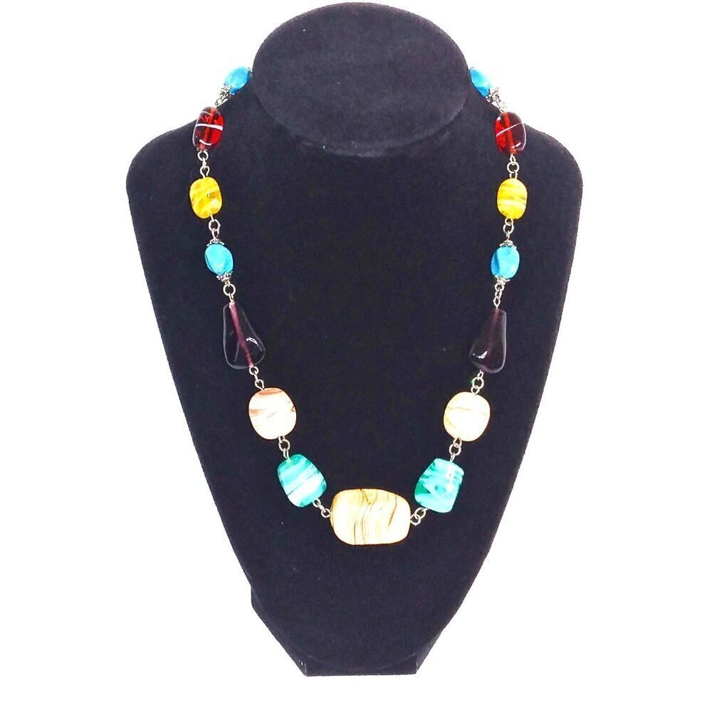 Womens Earth Stone Beige BrownTurquoise Amber Yellow Beaded Link Necklace 25$
